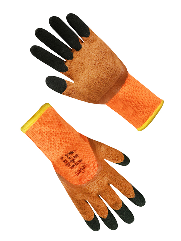 Рукавички утеплені синтетичні помаранчеві з подвійним латексним коричнево-чорним 3/4 покриттям SEVEN WL9864